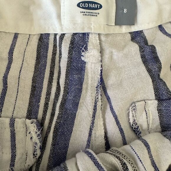 Old Navy | Blue White Stripe Linen Blend Trouser Shorts | 8 - Picture 6 of 7